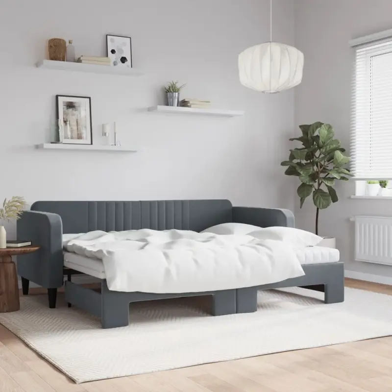 Sofa rozsuwana z materacami, ciemnoszara, 80x200 cm, aksamit