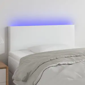 Zagłówek do łóżka z LED, biały, 100x5x78/88 cm, sztuczna skóra