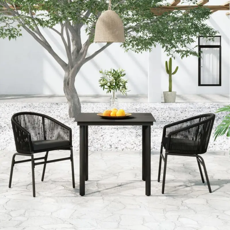 Meble ogrodowe 3-częściowe czarne z rattan PVC i stalowym stołem