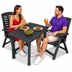 Meble ogrodowe 3-cz. zestaw bistro plastik antracytowy z otworem na parasol