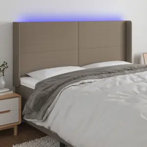 Zagłówek do łóżka z LED, taupe, 163x16x118/128 cm, tkanina