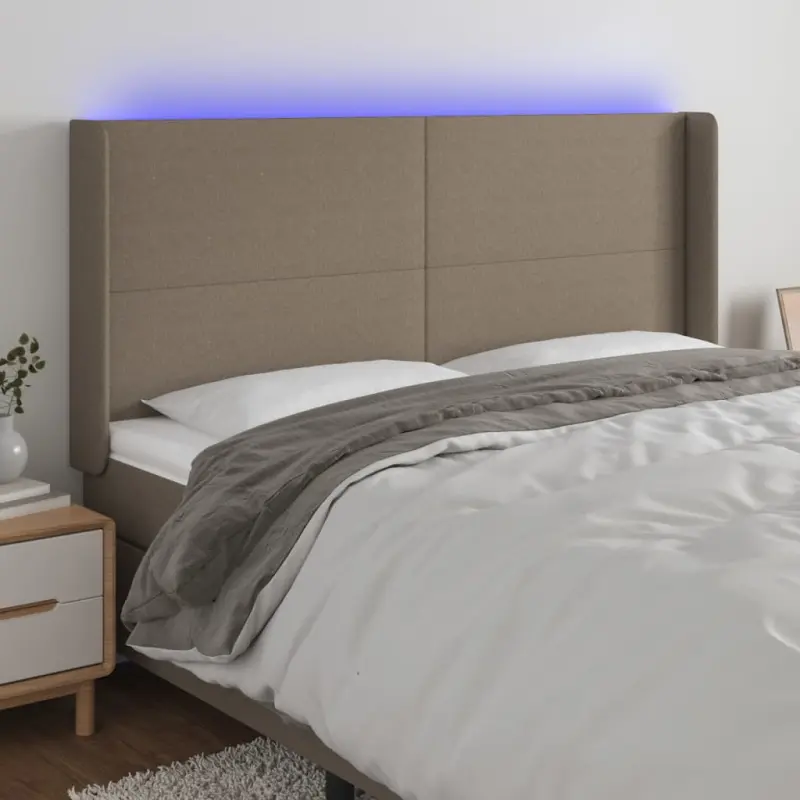Zagłówek do łóżka z LED, taupe, 163x16x118/128 cm, tkanina