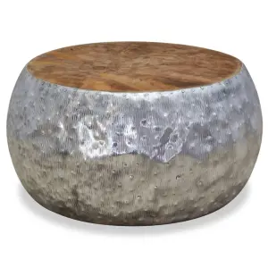 Stolik kawowy, aluminium, drewno tekowe, 60 x 60 x 30 cm