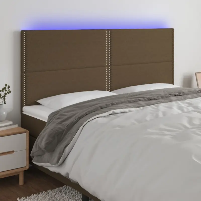Zagłówek do łóżka z LED ciemnobrązowy 180x5x118/128 cm tkanina