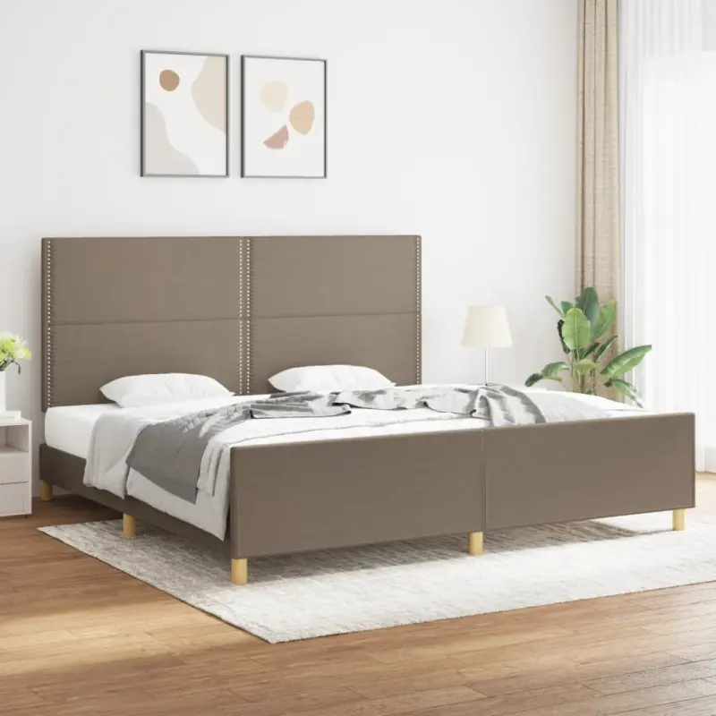Rama łóżka bez materaca, taupe, 200x200 cm, obita tkaniną