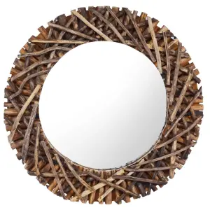 Lustro ścienne, 60 cm, tekowe, okrągłe