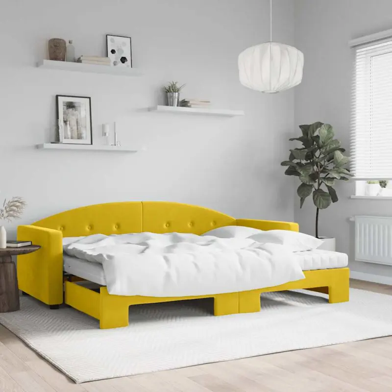 Sofa rozsuwana z materacami, żółta, 80x200 cm, aksamit