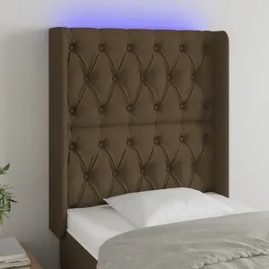 Zagłówek do łóżka z LED ciemnobrązowy, 83x16x118/128 cm tkanina