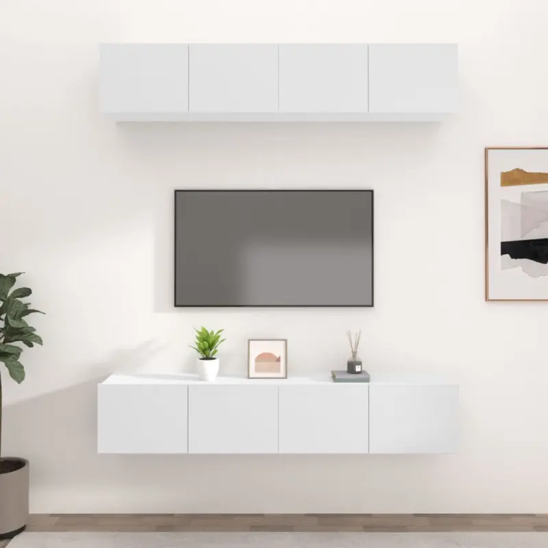 Szafki TV, 4 szt., białe, 80x30x30 cm, materiał drewnopochodny
