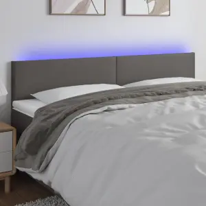 Zagłówek do łóżka z LED, szary, 200x5x78/88 cm, sztuczna skóra