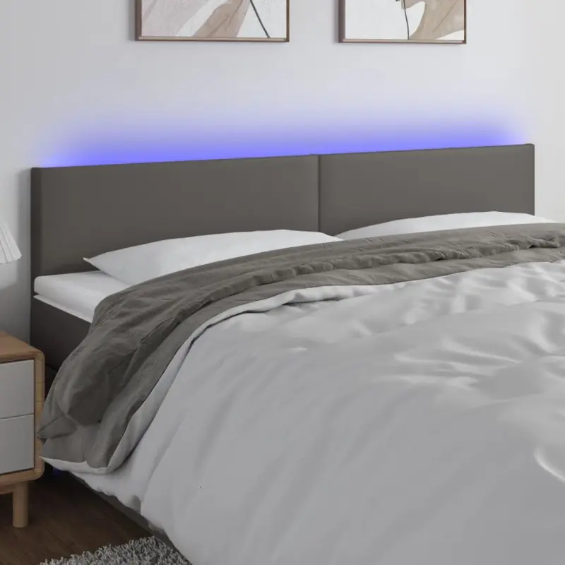Zagłówek do łóżka z LED, szary, 200x5x78/88 cm, sztuczna skóra