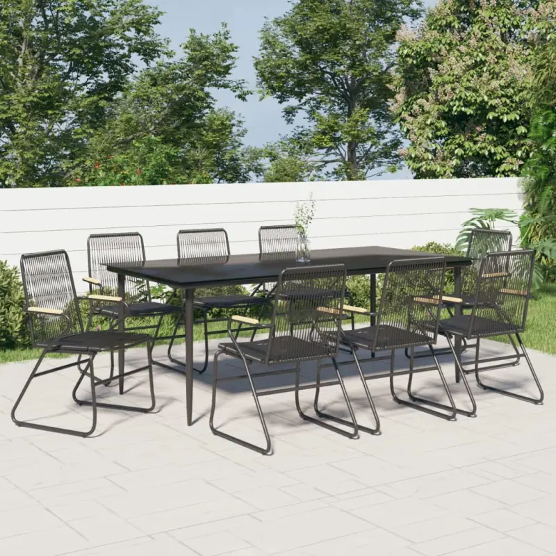 9-częściowy zestaw mebli ogrodowych, czarny, rattan PVC