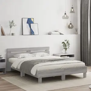 Rama łóżka z wezgłowiem i LED, szary dąb sonoma, 150x200 cm