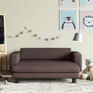 Sofa dziecięca z podnóżkiem, brązowa, 100x50x30 cm, ekoskóra