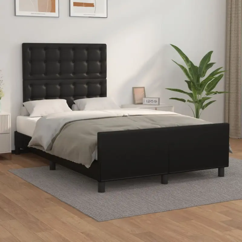 Rama łóżka z zagłówkiem, czarna, 120x200 cm, sztuczna skóra