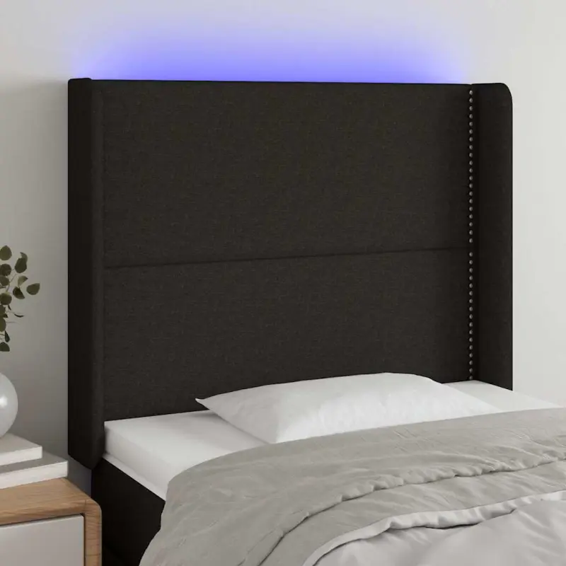 Zagłówek do łóżka z LED, czarny, 83x16x118/128 cm, tkanina