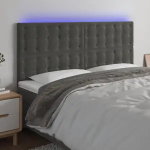 Zagłówek do łóżka z LED, ciemnoszary, 160x5x118/128 cm, aksamit