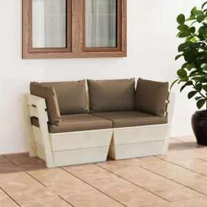 Meble ogrodowe sofa 2-osobowa z palet drewno świerkowe taupe poduszki