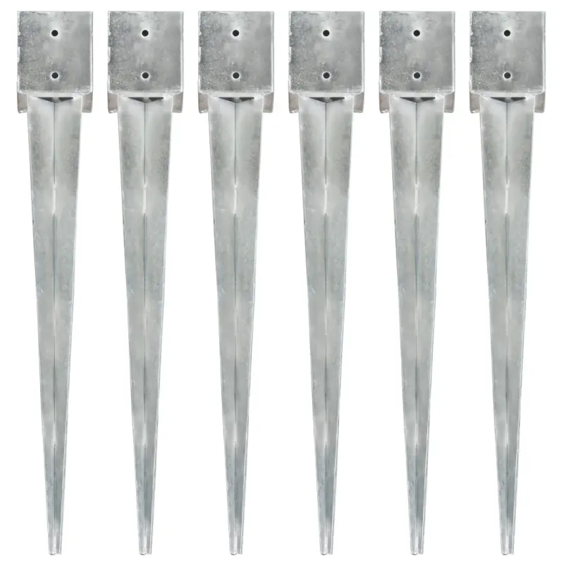 Kołki gruntowe, 6 szt., srebrne, 12x12x89 cm, stal