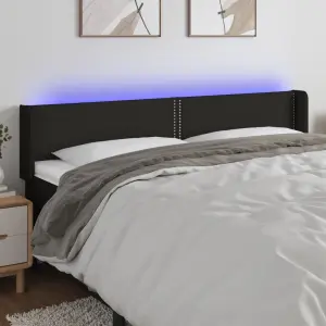 Zagłówek do łóżka z LED, czarny, 183x16x78/88 cm, tkanina