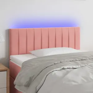 Zagłówek do łóżka z LED, różowy, 100x5x78/88 cm, aksamit