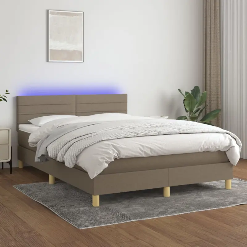 Łóżko kontynentalne z materacem, taupe, 140x200 cm, tkanina