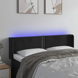 Zagłówek do łóżka z LED, czarny, 147x16x78/88 cm, aksamit