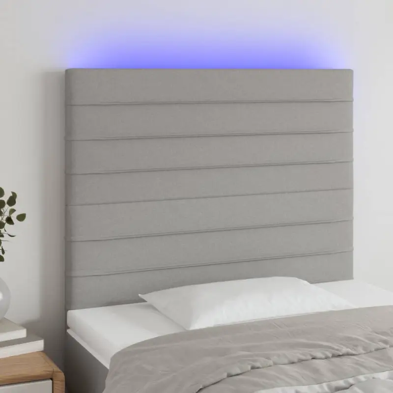 Zagłówek do łóżka z LED, jasnoszary, 80x5x118/128 cm, tkanina