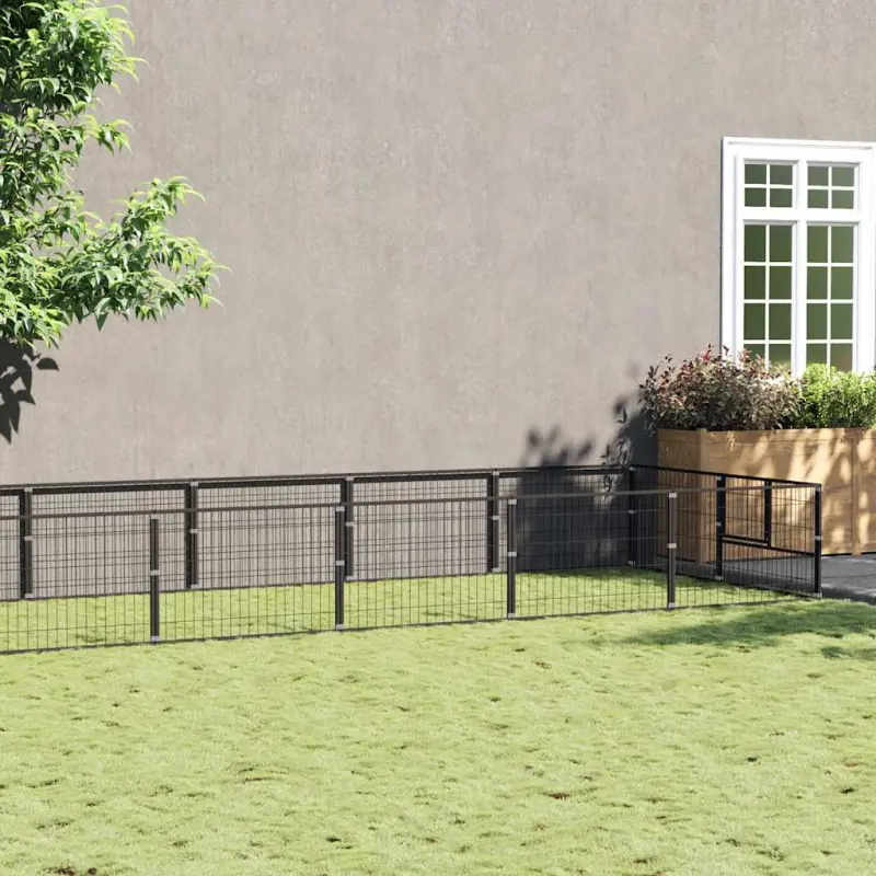 Kojec dla psa, czarny, 16 m², stalowy
