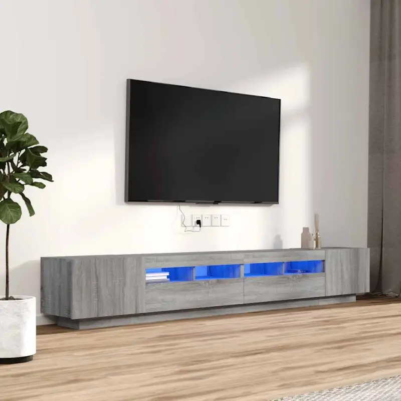 Zestaw 3 szafek TV z oświetleniem LED, szary dąb sonoma