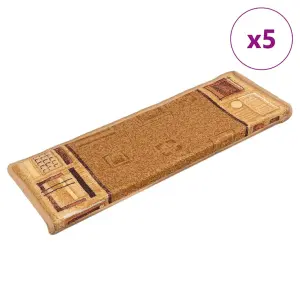 Samoprzylepne nakładki na schody, 5 szt., 65x21x4 cm, beżowe