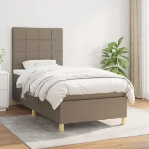Łóżko kontynentalne z materacem, taupe, tkanina, 80x200 cm