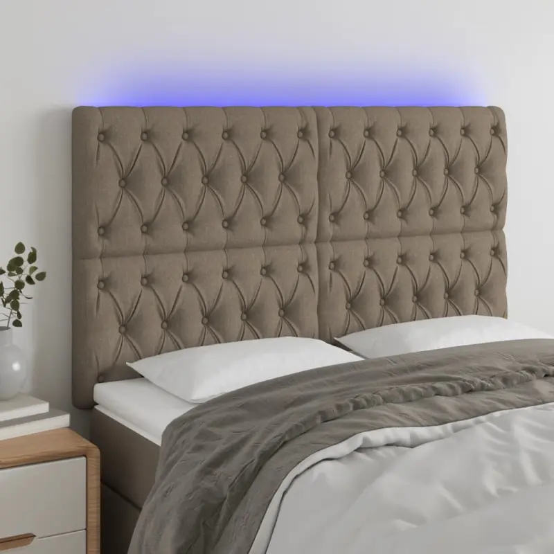 Zagłówek do łóżka z LED, taupe, 144x7x118/128 cm, tkanina
