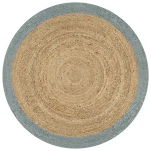 Ręcznie wykonany dywanik, juta, oliwkowozielona krawędź, 150 cm