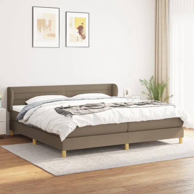 Łóżko kontynentalne z materacem, taupe, tkanina, 200x200 cm