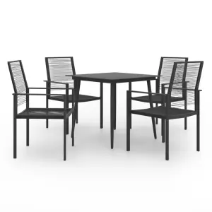 Meble ogrodowe 5-cz. zestaw jadalniany czarny rattan PVC stal