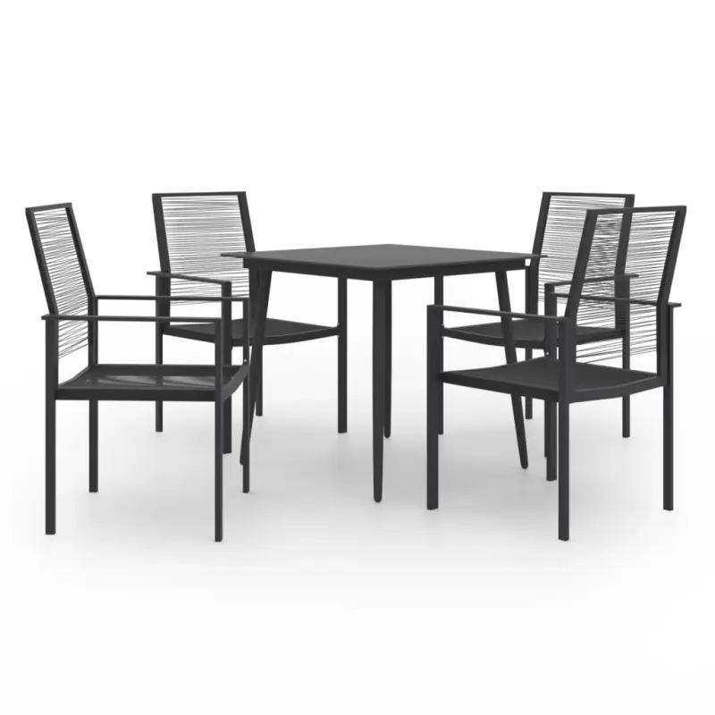 Meble ogrodowe 5-cz. zestaw jadalniany czarny rattan PVC stal
