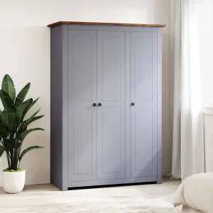 Szafa trzydrzwiowa, szara, 118x50x171,5 cm, sosna, seria Panama