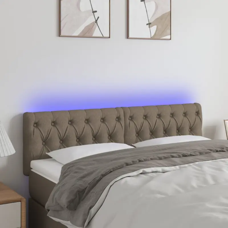 Zagłówek do łóżka z LED, taupe, 144x7x78/88 cm, tkanina