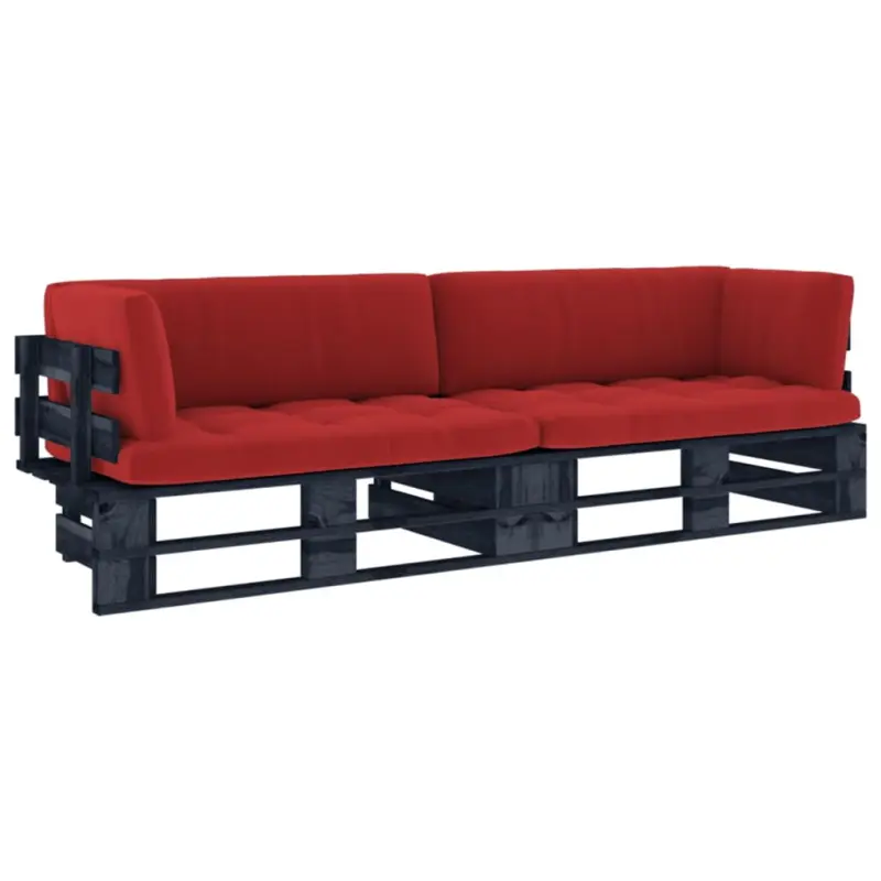 Meble ogrodowe sofa 2-osobowa z palet czarna drewno sosnowe z poduszkami