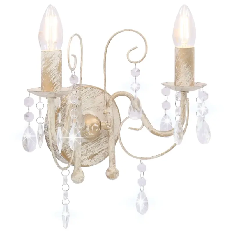 Lampa ścienna z koralikami, antyczna biel, 2 żarówki E14