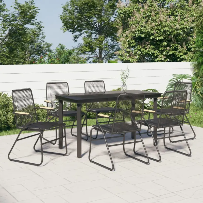 7-częściowy zestaw mebli ogrodowych, czarny, rattan PVC