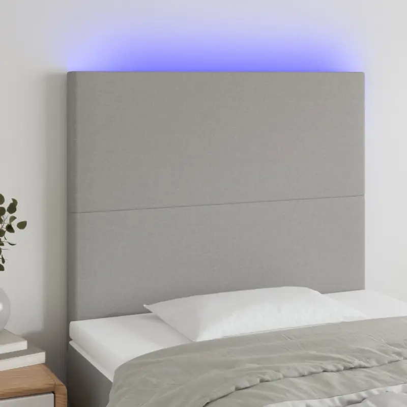Zagłówek do łóżka z LED, jasnoszary, 80x5x118/128 cm, tkanina