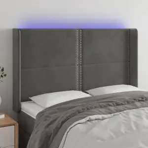 Zagłówek do łóżka z LED, ciemnoszary, 147x16x118/128cm, aksamit