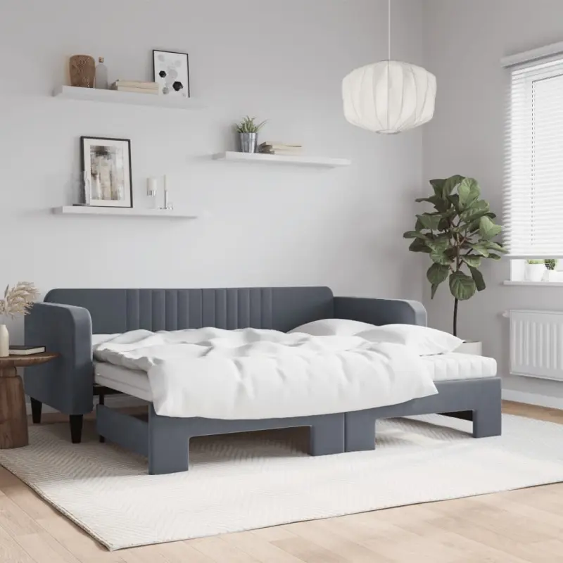 Sofa rozsuwana z materacami, ciemnoszara, 90x200 cm, aksamit