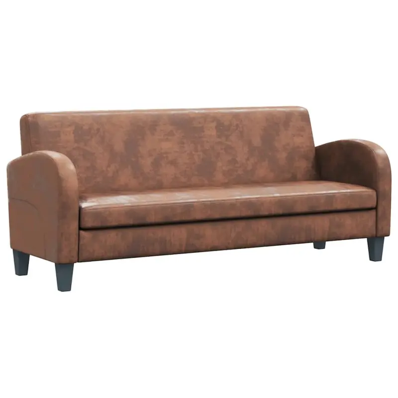 Sofa 3-osobowa ze sztucznej skóry zamszowej, brązowa