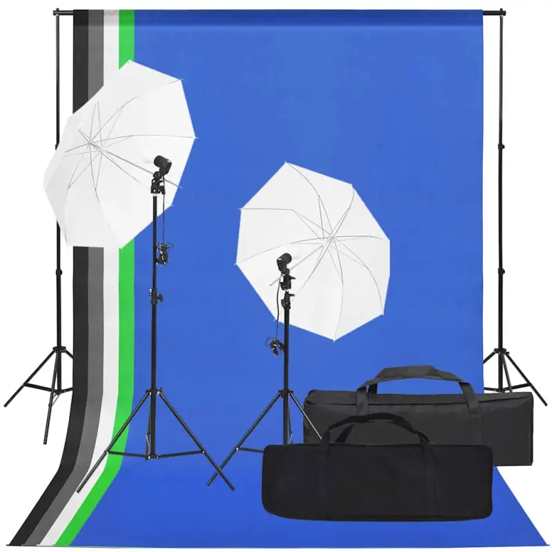 Fotograficzny zestaw studyjny z lampami i tłami