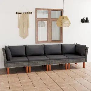 Meble ogrodowe 4-osobowa sofa polirattan szara z poduszkami na taras