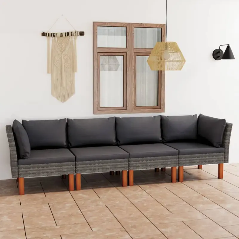 Meble ogrodowe 4-osobowa sofa polirattan szara z poduszkami na taras