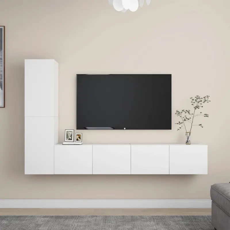 4-cz. zestaw szafek TV, biały, materiał drewnopochodny